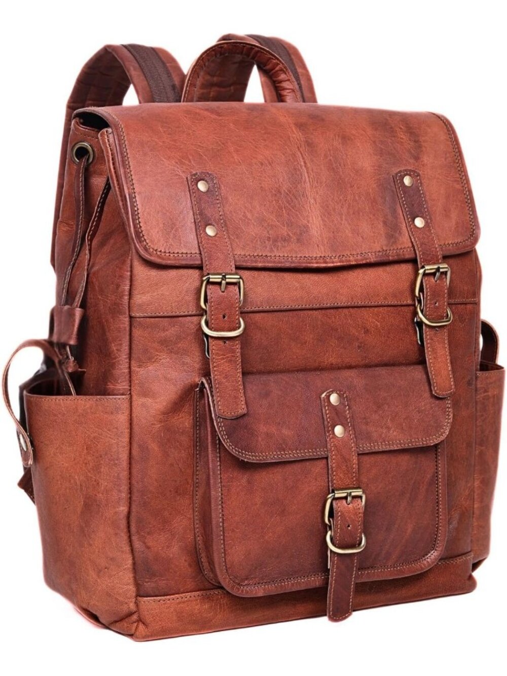 Large Vintage Brown Leather Backpack for Men - 17" Laptop Rucksack for Work